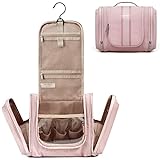 BAGSMART Toiletry Bag for Women, Travel Toiletry Organizer with hanging hook, Water-resistant Cosmetic Makeup Bag Travel Organizer for Shampoo, Full Sized Container, Toiletries, Pink-Medium