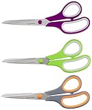 Amazon Basics Multipurpose, Comfort Grip, PVD Coated, Stainless Steel Office Scissors, 3-Pack, Purple, Green & Gray