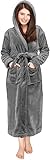 NY Threads Womens Fleece Hooded Bathrobe Plush Long Robe, Medium, Steel Grey