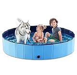 Jasonwell Foldable Dog Pet Bath Pool Collapsible Dog Pet Pool Bathing Tub Kiddie Pool for Dogs Cats & Kids (63'.D x 11.8'.H, Blue)