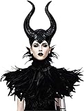 HOMELEX Evil Queen Feather Horns Costume for Women Black Cape Halloween Headpiece Shawl Accessories