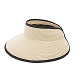 Joywant Sun Visor Hats for Women, Women's Summer Ponytail Foldable Straw Beach Hat with UPF 50+ Beige