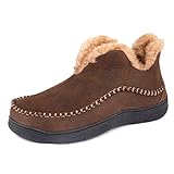 Wishcotton Men's Moccasin Bootie Slippers With Cozy Memory Foam, Winter Warm Fuzzy Indoor Outdoor House Shoes Coffee,11 M US