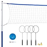 Franklin Sports Volleyball + Badminton Sets - Beach + Backyard Combo Outdoor Game Set - Volleyball, Pump, Badminton Rackets, Birdies, Net + Poles Included - Complete Outdoor Lawn Games Sets