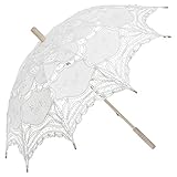 SQOIKOS White Lace Parasol Umbrella Vintage Wedding Bridal Lace Umbrella for Decoration Photo Tea Party Adult Size