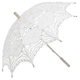 SQOIKOS White Lace Parasol Umbrella Vintage Wedding Bridal Lace Umbrella for Decoration Photo Tea Party Adult Size