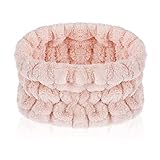 Sibba 1 Piece Spa Headband For Washing Face Wash Makeup Sports Shower Wide Hair Band Headpiece Puffy Fuzzy Fluffy Cloth Head Hairband Wristband Facial Beauty Wrap Women Girls (Pink)