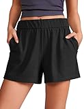 CRZ YOGA Comfy Ribbed Sweat Shorts for Women High Waisted Lyocell Casual Lounge Jersey Athletic Shorts with Pockets Black Large