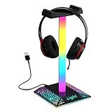 KANTUTOE RGB Headset Stand Desk Accessories, Headphone Stand with 1 Type-C Port, Headphone Holder with 10 Light Modes and Non-Slip Rubber, Best Gift for Husband, Kids, Boyfriend