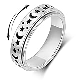 OreilleStar Anxiety Ring for Women Fidget Ring: Fidget Toys Adults Anxiety Relief Items Spinner Rings for Anxiety Silver Moon Star Fidget Rings for Anxiety for Women Anti Anxiety Rings