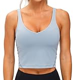 Women’s Longline Sports Bra Wirefree Padded Medium Support Yoga Bras Gym Running Workout Tank Tops (Denim Blue, Medium)