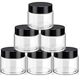 6 Pack Clear Container with Lids Small Plastic Pot Jars Wide Mouth Round Leak Proof Plastic Container Jars with Lid for Travel Storage, Eye Shadow, Nails, Paint, Jewelry (8 oz, Black)