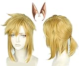 Linfairy Short Blonde Wig Halloween Cosplay Wig For Men Braid with 2 Elf Ear