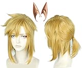 Linfairy Short Blonde Wig Halloween Cosplay Wig For Men Braid with 2 Elf Ear