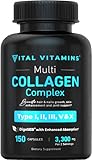 Vital Vitamins Multi Collagen Complex - Type I, II, III, V, X, Grass Fed, Non-GMO, 150 Capsules