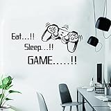 ANFRJJI Gamepad and Eat Sleep Game Wall Decal - Video Game Sticker - Removable PVC Wall Decor for Kids Room and Game Hall - Gamer Wall Decor Effect 22'x13'inch (Black-JWH330-gamepad)