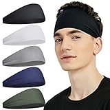 Pilamor Sports Headbands for Men (5 Pack),Moisture Wicking Workout Headband, Sweatband Headbands for Running,Cycling,Football, Yoga,Hairband for Women and Men(Gray, Green, White, Blue, Black)…