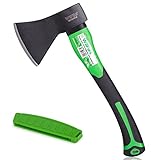 WilFiks Chopping Axe, 15” Camping Outdoor Hatchet for Wood Splitting and Kindling, Forged Carbon Steel Heat Treated Hand Maul Tool, Fiberglass Shock Reduction Handle with Anti-Slip Grip