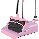 Broom Dustpan Set, Broom and Dustpan Set for Home, Broom and Dustpan Set, Stand Up Broom and Dustpan, Broom and Dustpan Combo for Office (Pink)