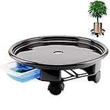 17.7inch Black Plant Caddy with Water Container, Heavy Duty Plant Stand with 5 Wheels, Round Flower Pot Mover Plant Saucer, Home Garden Planter Dolly Caster with Wheels Rolling Plant Tray (1pc)