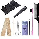 9 Pieces Wig install kit Edge Laying Scarf, Edge Brush, Wax Stick, Melt band, Razor, Velvet Wig Grip, Eyebrow Tweezers, Hair Cutting Scissors, Pintail Comb for Women Lace Frontal Wigs