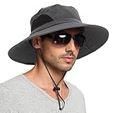 EINSKEY Men's Waterproof Sun Hat, Outdoor Sun Protection Bucket Safari Cap For Safari Fishing Hunting Dark Gray One Size