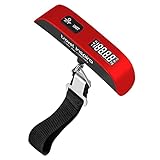 travel inspira Luggage Scale, Portable Digital Hanging Baggage Scale for Travel, Suitcase Weight Scale with Rubber Paint, 110 Pounds, Battery Included - Red