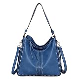 Large Hobo Handbag for Women Studded Leather Shoulder Bag With Crossbody Strap MWC-1001 BLUE