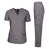 Dagacci Medical Uniform Womens and Mens Scrubs Set Medical Scrubs Shirt Top and Pant, Pewter Gray, Medium, Short Sleeve