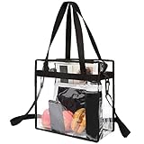 BAGAIL Clear bags Stadium Approved Clear Tote Bag with Zipper Closure Crossbody Messenger Shoulder Bag with Adjustable Strap(12 Inch X 12 Inch X 6 Inch,Black)