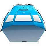 OutdoorMaster Pop Up Beach Tent for 4 Person - Easy Setup and Portable Beach Shade Sun Shelter Canopy with UPF 50+ UV Protection Removable Skylight Family Size - Blue