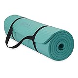 Gaiam Essentials Thick Yoga Mat Fitness & Exercise Mat With Easy-Cinch Carrier Strap, Teal, 72'L X 24'W X 2/5 Inch Thick