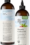 Sky Organics Organic Castor Oil for Hair, Lashes & Brows 100% Pure & Cold-Pressed USDA Certified Organic to Strengthen, Moisturize & Condition, 16 fl. Oz