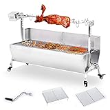 lifancy 28W Stainless Steel Rotisserie Grill Roaster, 47 Inch BBQ Lamb Suckling Pig Roaster with Wind Baffle for Outdoor Camping Patio Island Backyard, Max Capacity 132 Lbs