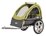 InStep Sync Kids Bike Trailer, Tow Behind Child Carrier, Foldable and Compact, Easy Storage, Bug Screen and Weather Shield Canopy, Safety Flag, 16-Inch Wheels, Single Seat, Green/Grey