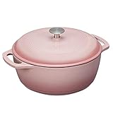 Amazon Basics Enameled Cast Iron Covered Round Dutch Oven, 6-Quart, Light Pink