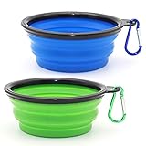 Dog Bowl Pet Collapsible Bowls, 2 Pack Collapsible Dog Water Bowls for Cats Dogs, Portable Pet Feeding Watering Dish for Walking Parking Traveling with 2 Carabiners (Small, Blue+Green)