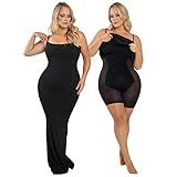 Popilush Bodycon Maxi Shaper Dress Built in Bra and Shorts for Women Backless Long Full Slip Dresses with Bodysuit Tummy Control Black