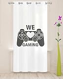 Xspring Sheer Window Curtains 96 Inch Long, WE Gaming Gray Gamepad Continuous Joystick Semi Sheer Curtains Chiffon Grommet Drapes for Living Room Bedroom Kitchen, 1 Panel 52x96 Inch