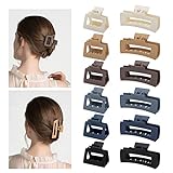 12 Pack Hair Clips，Large Rectangle Hair Clips For Women(4in），Medium Square Claw Clips for Thin Hair（2in），Matte Hair claw Clips For Thick Hair,Neutral Colors and Strong Hold Hair Jaw clips.