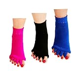 ReachTop Toe Separator Socks, 3 Pairs Foot Alignment Socks Yoga Gym Massage Toeless Socks Pain Relief Improves Circulation Stretchy Happy Feet Socks for Women Men