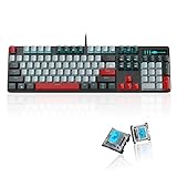 MageGee Mechanical Gaming Keyboard, New Upgraded 104 Keys Blue Backlit Keyboard with Blue Switches, USB Wired Mechanical Computer Keyboard for Laptop, Desktop, PC Gamers(Black & Gray)