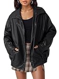 AUTOMET Womens Oversized Leather Jackets Faux Suede Fall Fashion Motorcycle Coats Winter Outfits Clothes Y2k Tops Black S