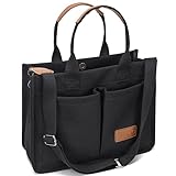 ZHMO Large Canvas Tote Bag for Women With Pockets,Black Womens Laptop Work Book Bags Crossbody Purse Handbags Shoulder Hobo Travel Satchel Messenger Totes Bag for Nurse Teacher College Church Office