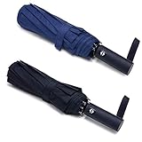 PFFY 2 Packs 10 RIBS Travel Umbrella Windproof Auto Open & Close Collapsible Folding Small Compact Backpack Car travel Essentials Purse Umbrellas for Rain Black+Blue