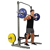 Sunny Health & Fitness Power and Squat Rack with High Weight Capacity, Olympic Weight Plate Storage and 360° Swivel Landmine and Power Band Attachment