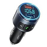 Octeso Upgraded V5.0 FM Bluetooth Transmitter Car, QC3.0 & LED Backlit Wireless Bluetooth FM Radio Adapter Music Player/Car Kit with Hands-Free Calls, Siri Google Assistant