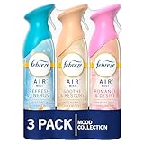 Febreze Air Mist Odor-Fighting Air Freshener Mixed Scent, Refresh & Energize, Soothe & Restore, Romance & Desire, 8.8 oz. Aerosol Can, Pack of 3