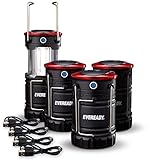 Eveready LED Camping Lanterns (4-Pack), Hybrid Power Rechargeable Collapsible Lantern Flashlights, Ultra Bright Tent Lights for Outdoors, Camping, Fishing, Emergency Black , one Size