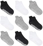 ZAPLES Baby Non Slip Grip Ankle Socks with Non Skid Soles for Infants Toddlers Kids Boys Girls, Assorted 9 Pack, 12-36 Months
